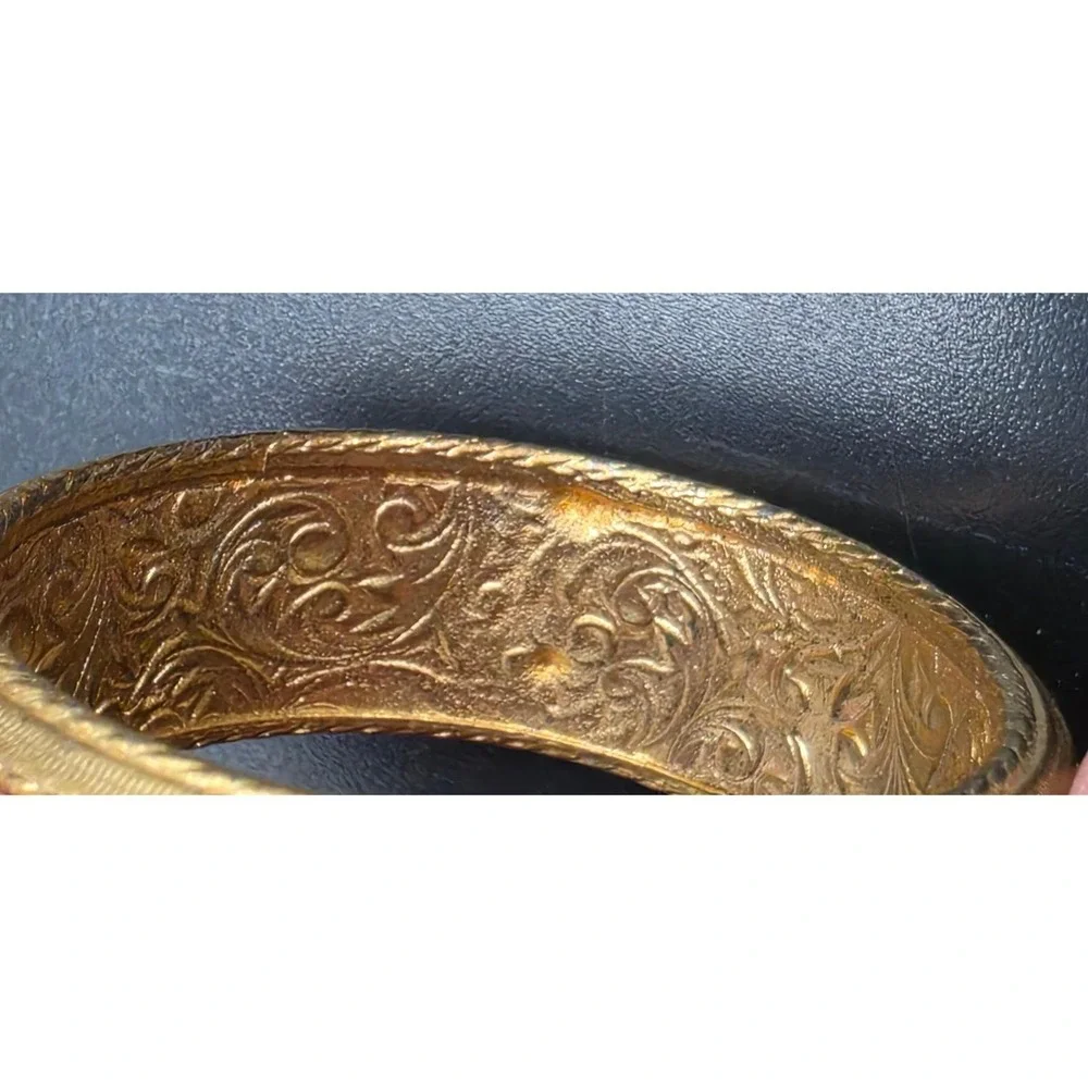 Vintage Petit Point Floral Napkin Rings Set of 4 Gold Tone Engraved Metal Rose